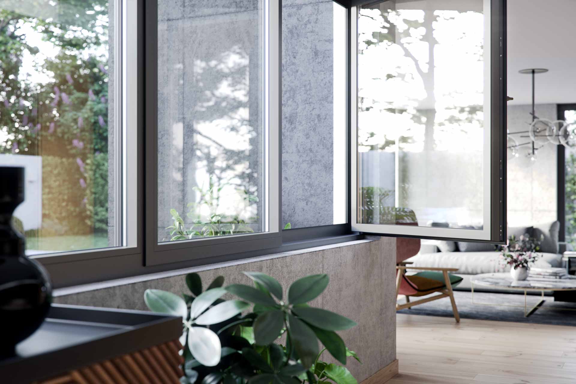 Modernes Fenster im Wohnzimmer von Kamm Fenster und Türen